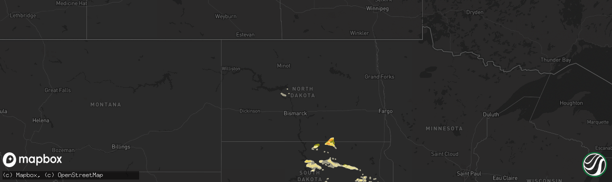 Hail map in North Dakota on July 25, 2015