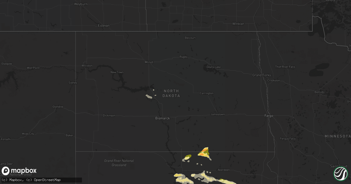 Hail map in North Dakota on July 25, 2015