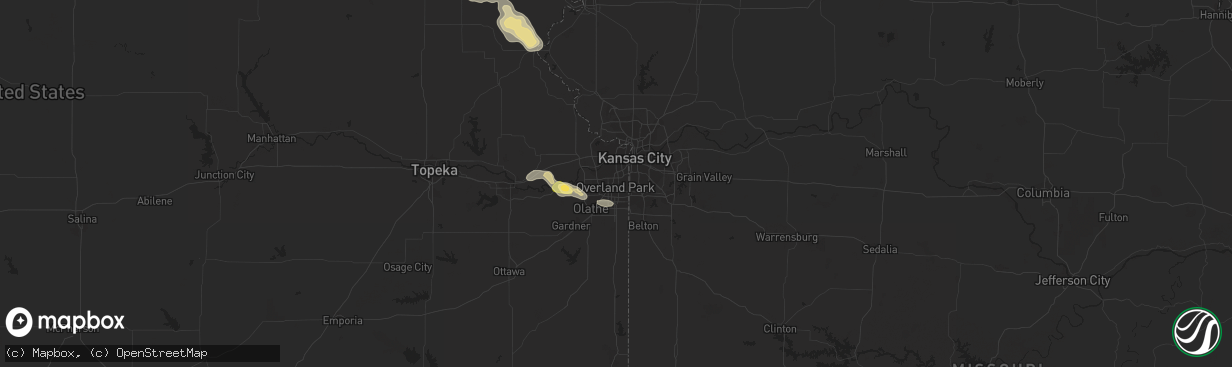 Hail map in Overland Park, KS on July 25, 2015