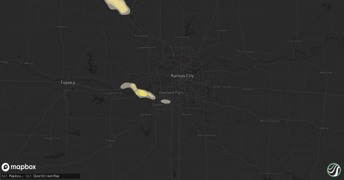 Hail map in Overland Park, KS on July 25, 2015