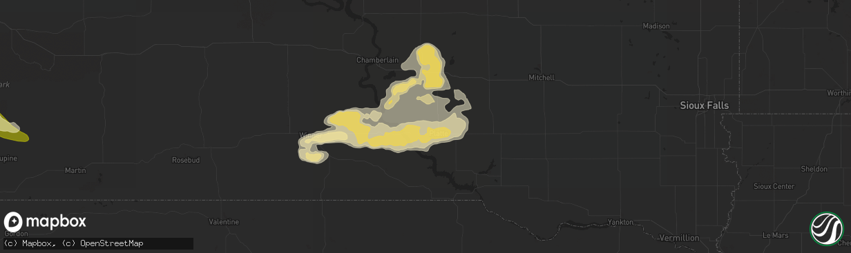 Hail map in Platte, SD on July 25, 2015