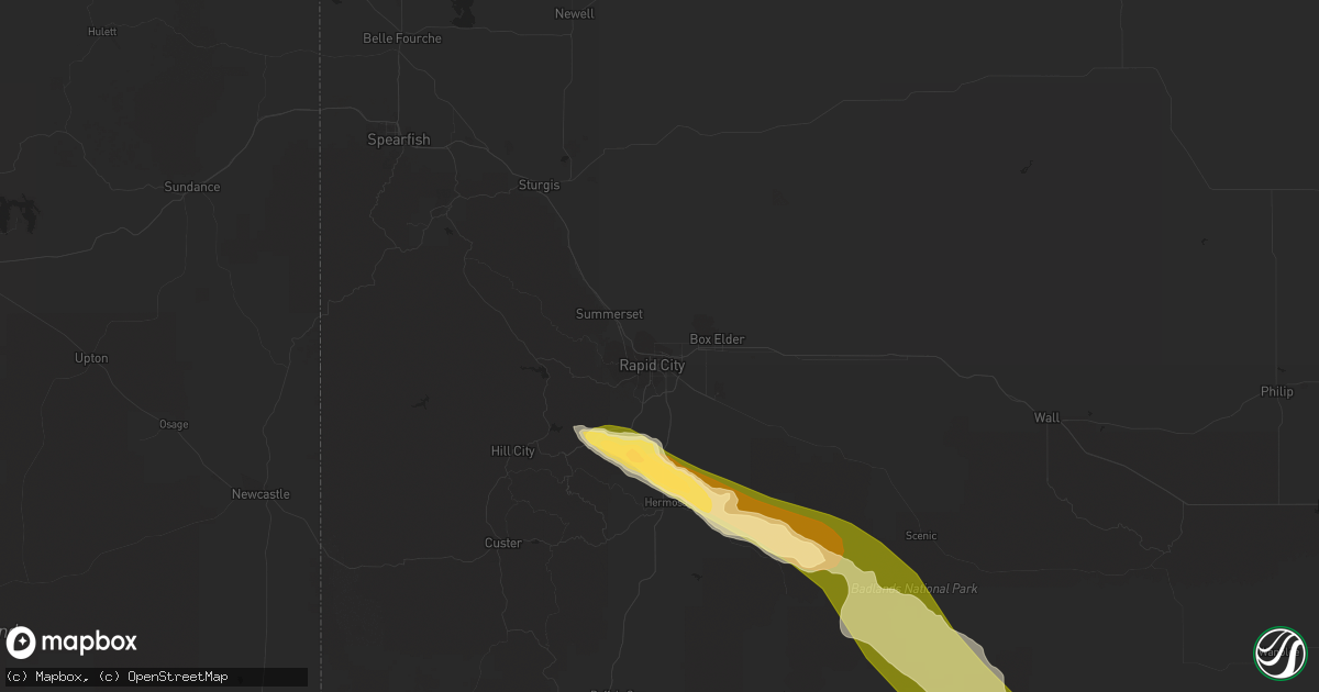 Hail map in Rapid City, SD on July 25, 2015
