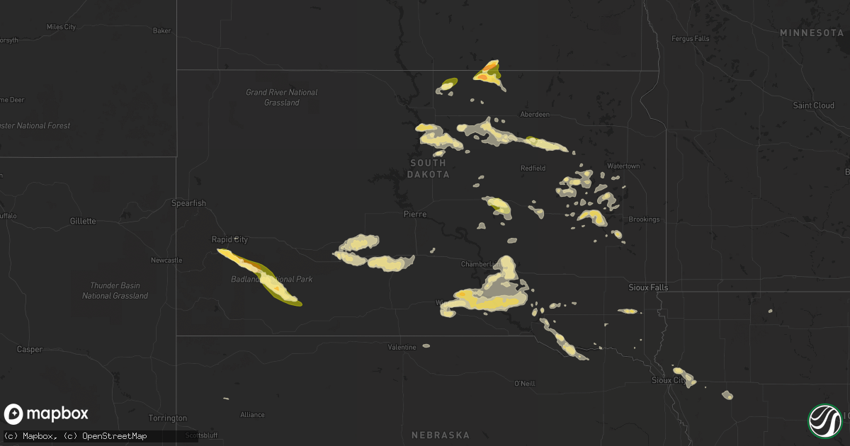 Hail map in South Dakota on July 25, 2015
