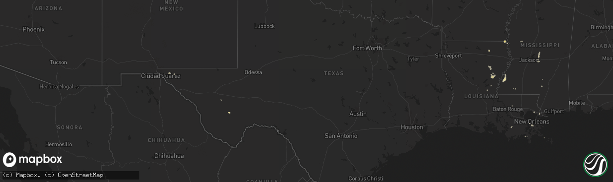 Hail map in Texas on July 25, 2015