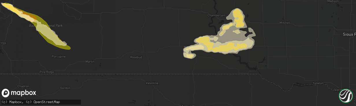 Hail map in Winner, SD on July 25, 2015