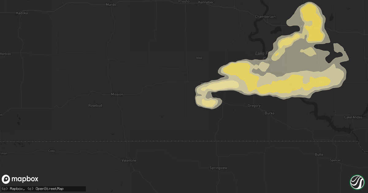 Hail map in Winner, SD on July 25, 2015