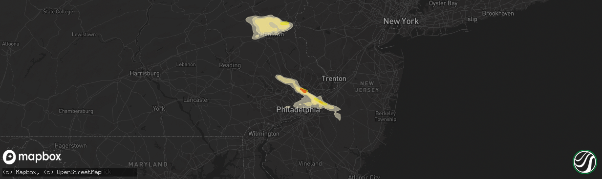 Hail map in Abington, PA on July 25, 2016