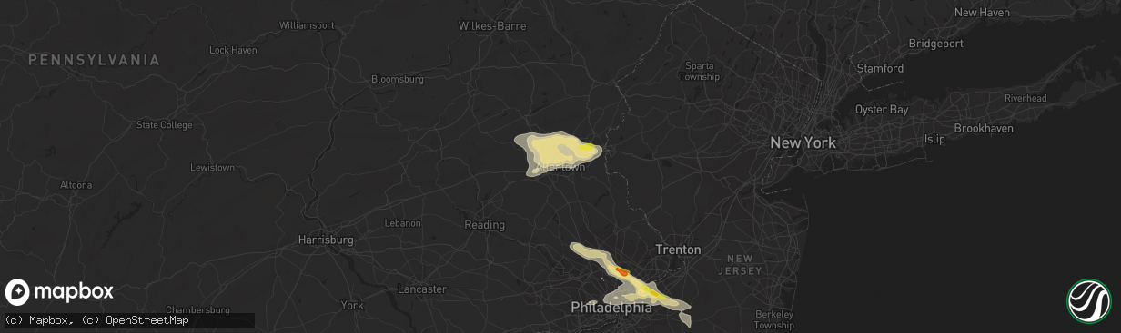 Hail map in Allentown, PA on July 25, 2016