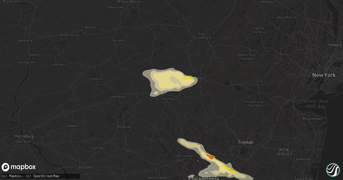 Hail map in Allentown, PA on July 25, 2016