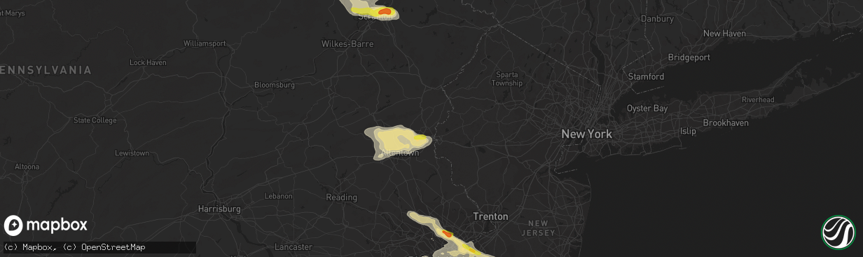 Hail map in Easton, PA on July 25, 2016