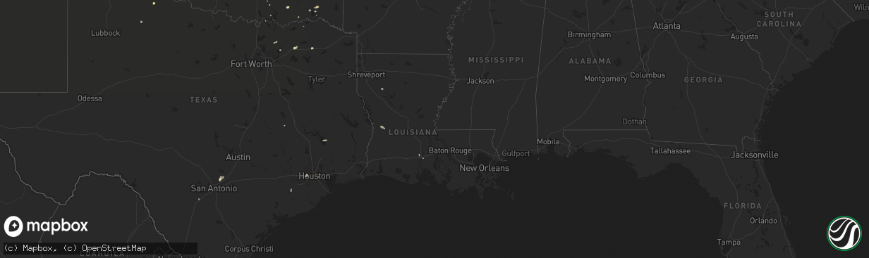 Hail map in Louisiana on July 25, 2016