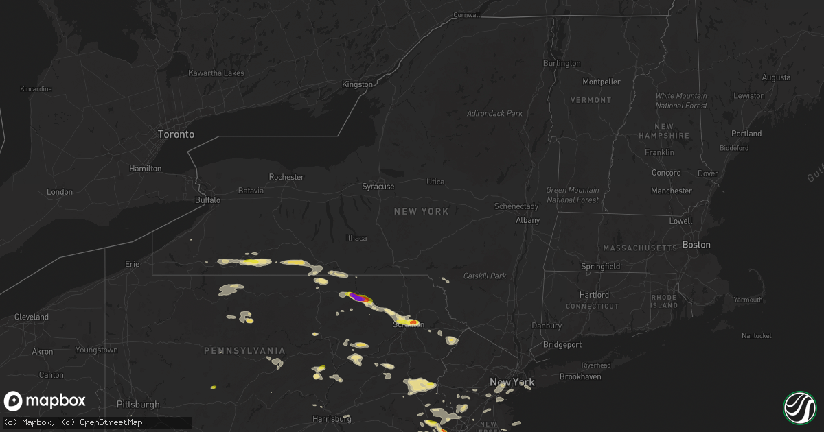 Hail map in New York on July 25, 2016