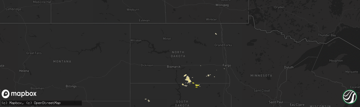Hail map in North Dakota on July 25, 2016