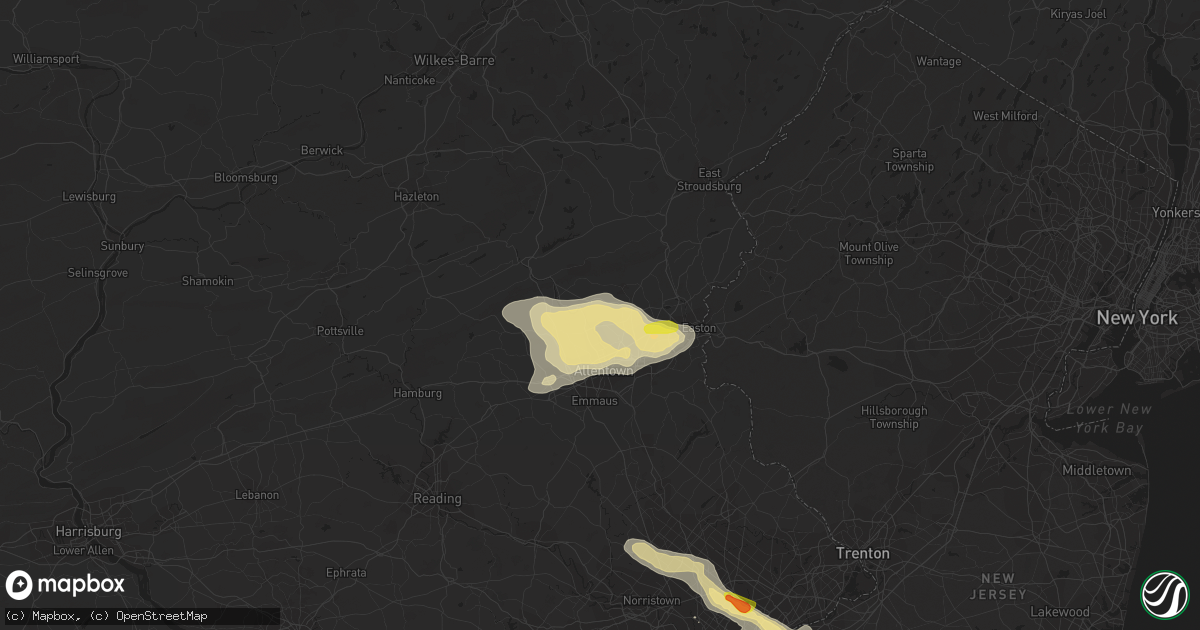Hail map in Northampton, PA on July 25, 2016