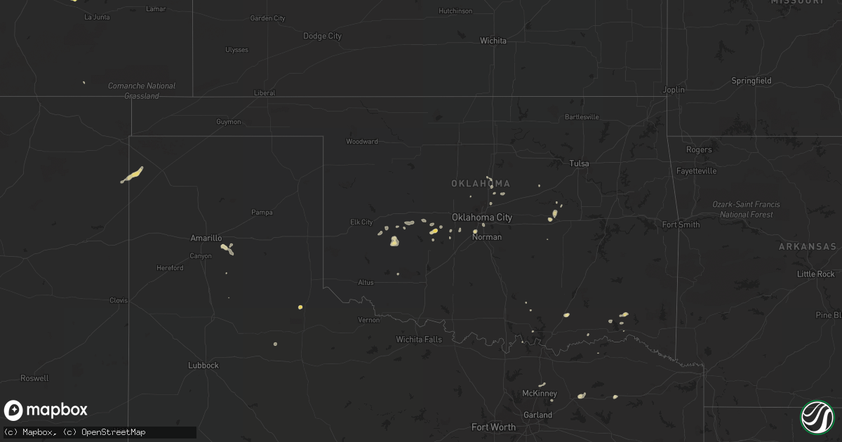 Hail map in Oklahoma on July 25, 2016