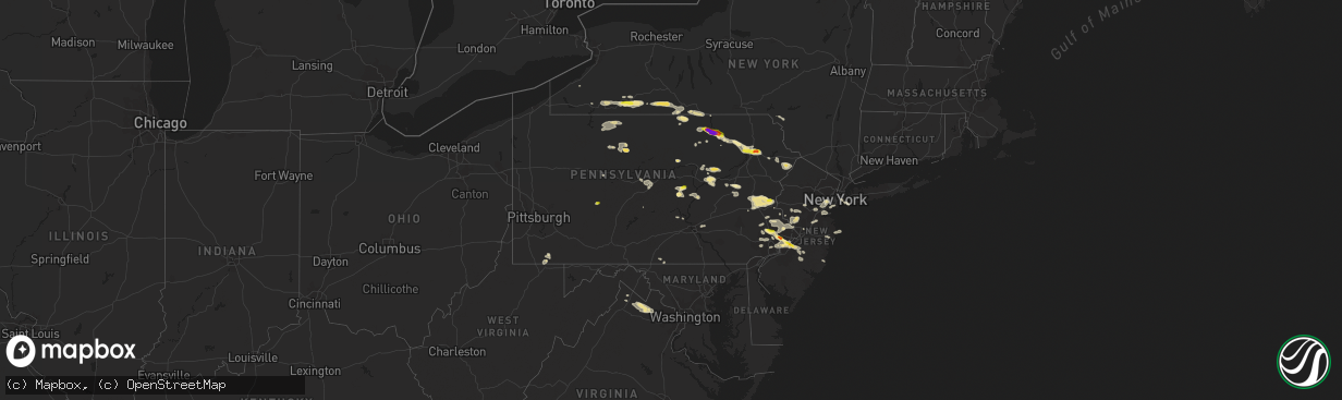 Hail map in Pennsylvania on July 25, 2016