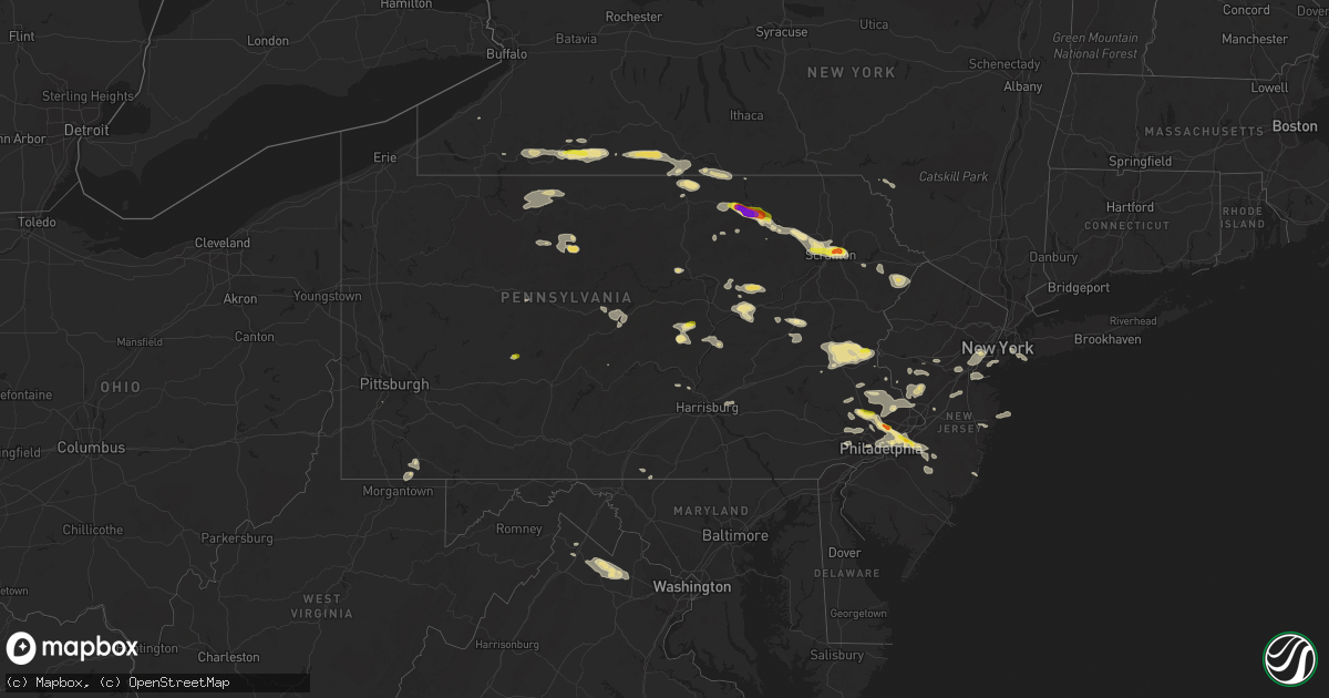 Hail map in Pennsylvania on July 25, 2016