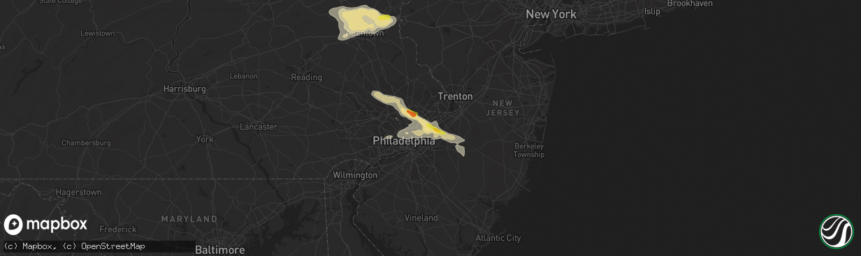 Hail map in Riverside, NJ on July 25, 2016