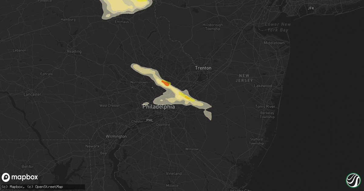 Hail map in Riverside, NJ on July 25, 2016