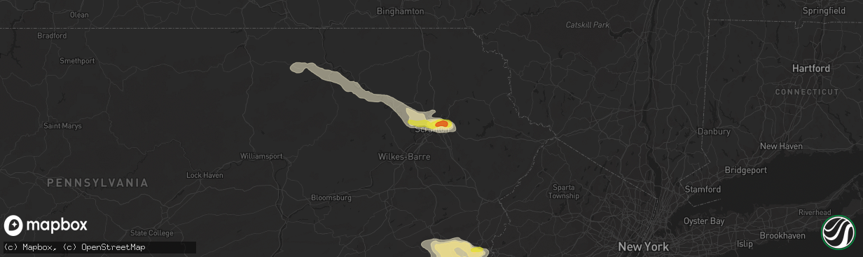 Hail map in Scranton, PA on July 25, 2016