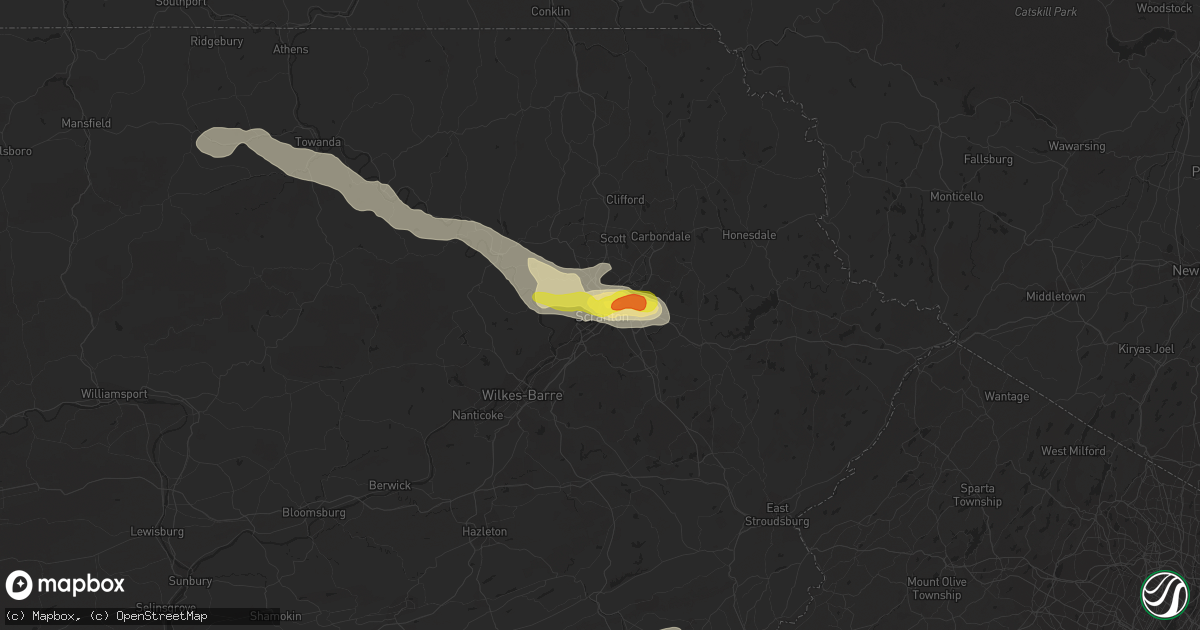 Hail map in Scranton, PA on July 25, 2016
