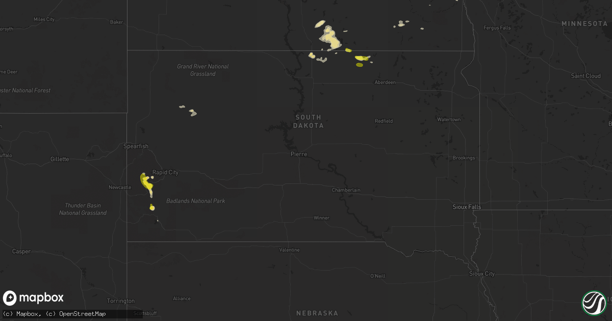 Hail map in South Dakota on July 25, 2016