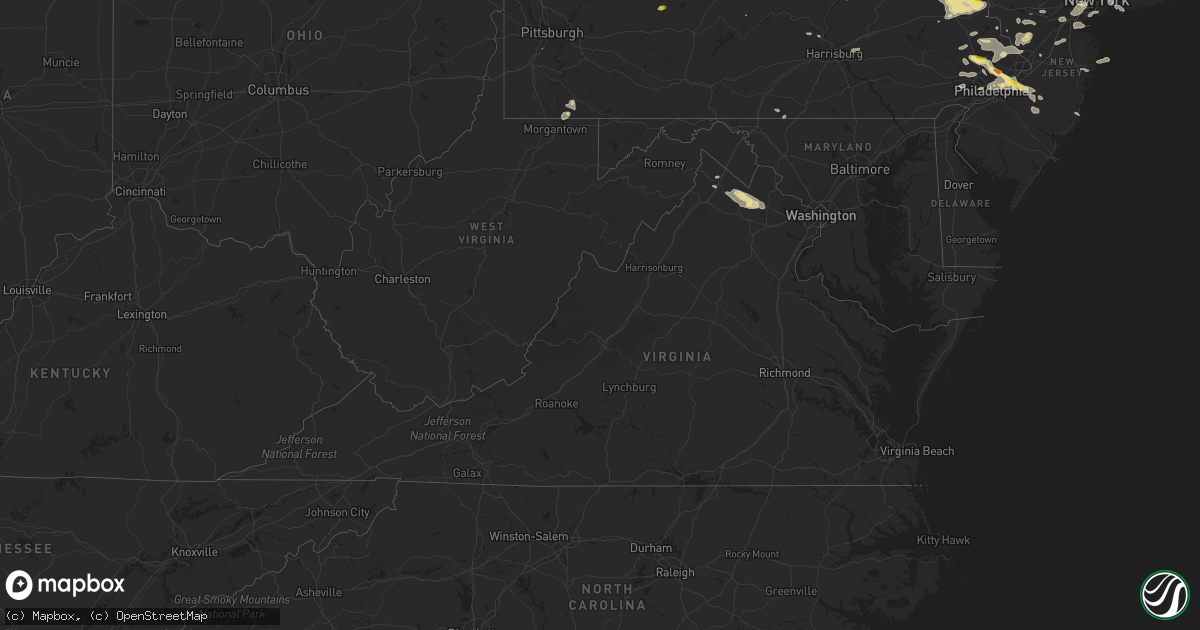 Hail map in Virginia on July 25, 2016