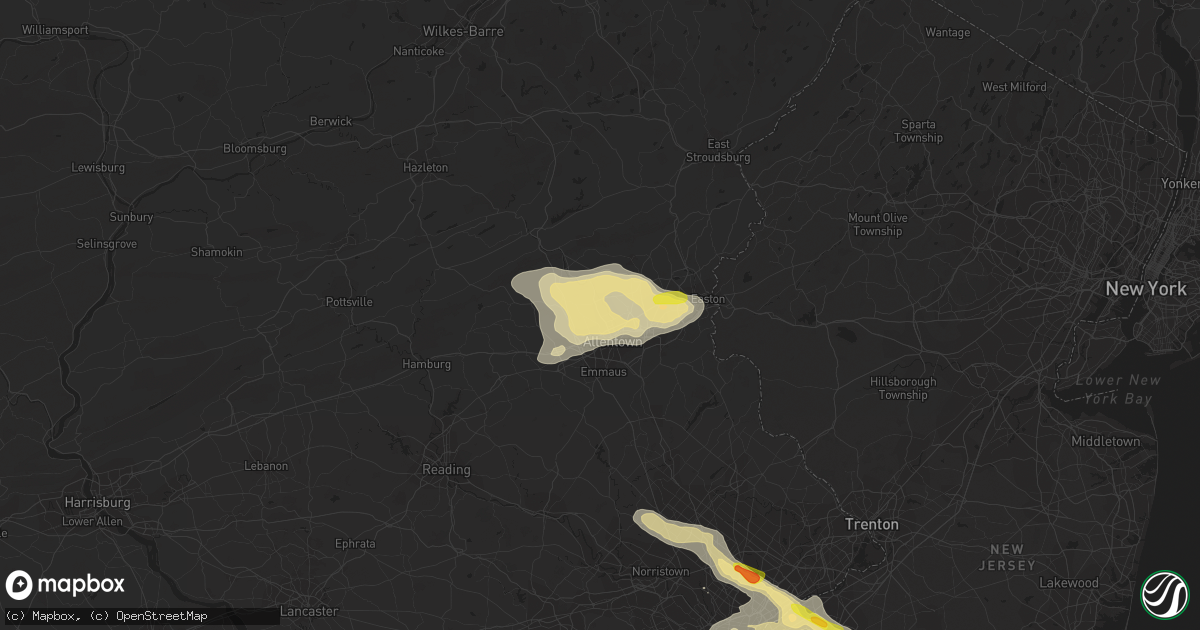 Hail map in Whitehall, PA on July 25, 2016