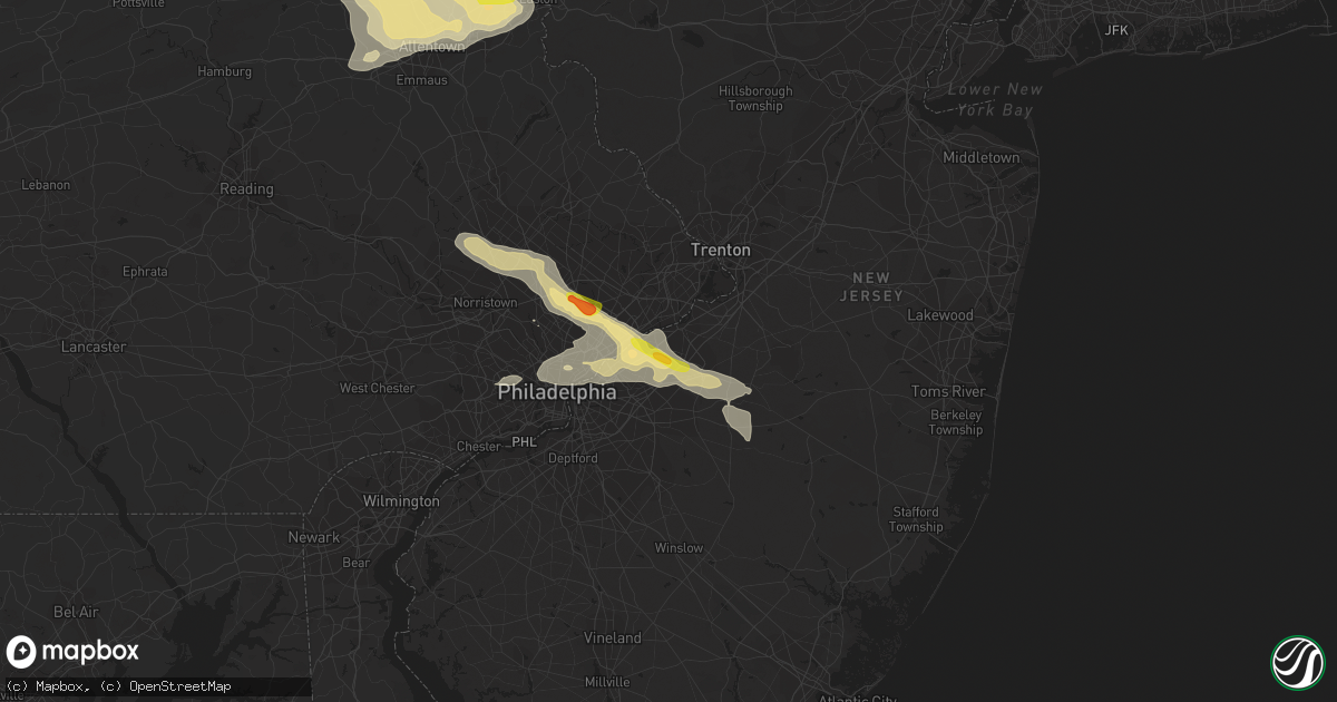 Hail map in Willingboro, NJ on July 25, 2016