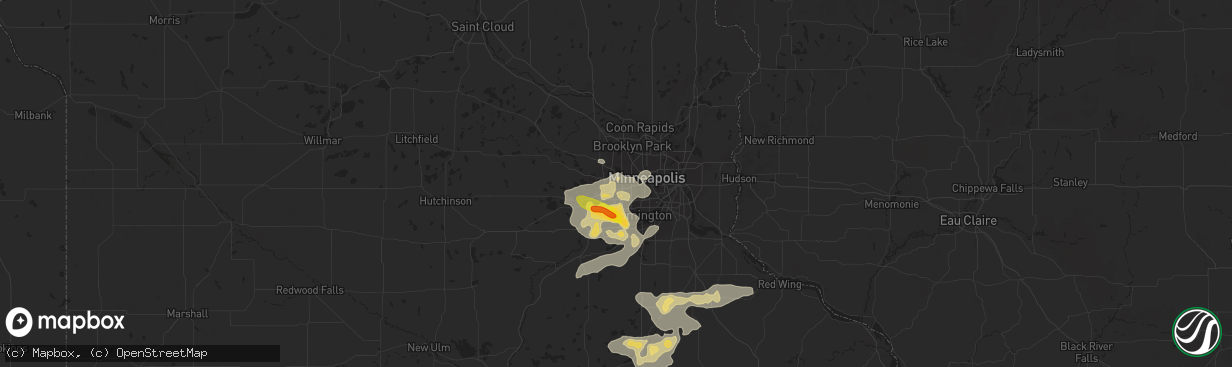 Hail map in Hopkins, MN on July 25, 2017