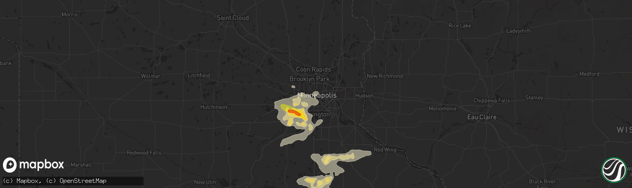 Hail map in Minneapolis, MN on July 25, 2017