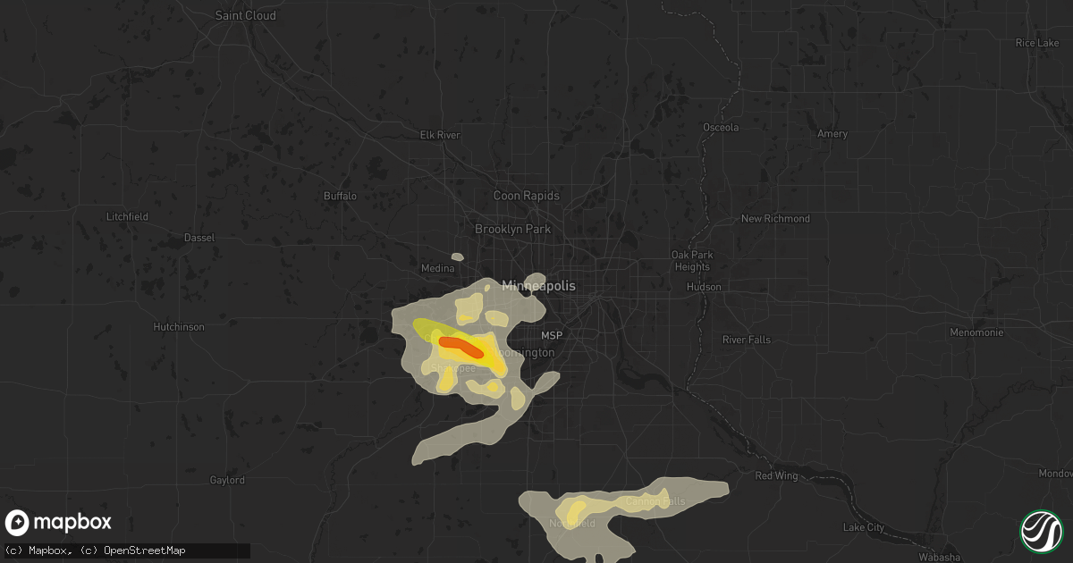 Hail map in Minneapolis, MN on July 25, 2017