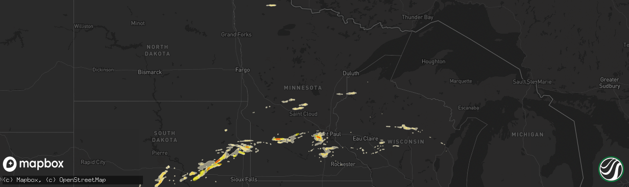 Hail map in Minnesota on July 25, 2017