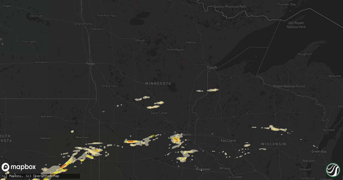 Hail map in Minnesota on July 25, 2017