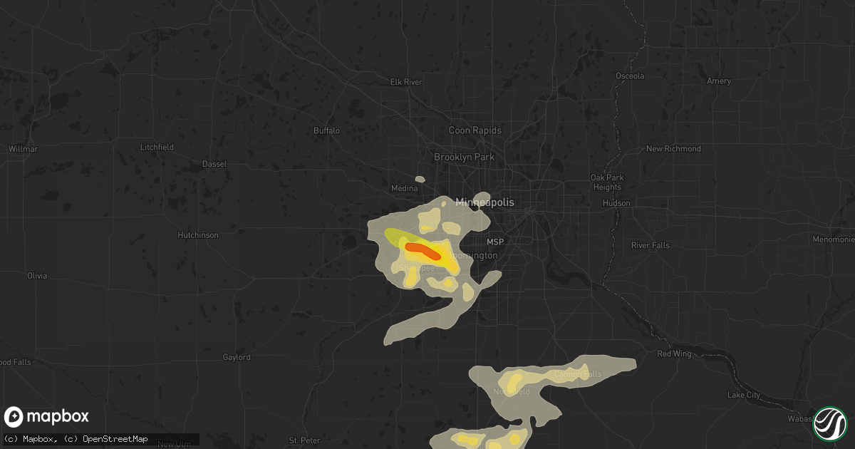 Hail map in Minnetonka, MN on July 25, 2017
