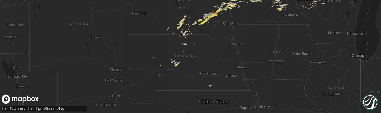 Hail map in Nebraska on July 25, 2017