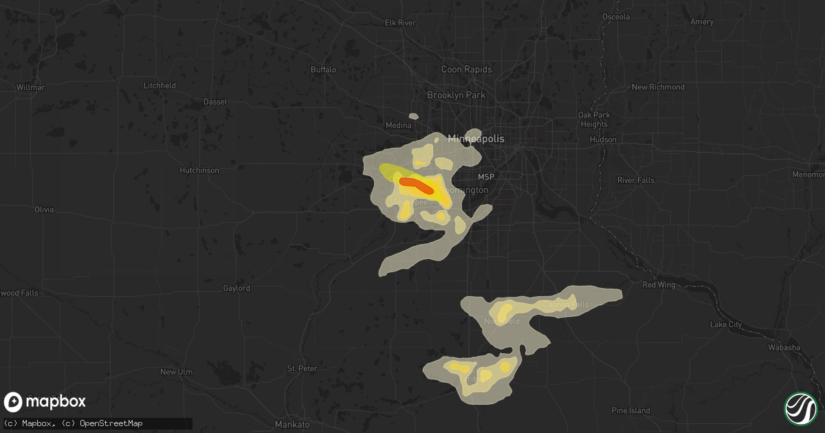 Hail map in Shakopee, MN on July 25, 2017