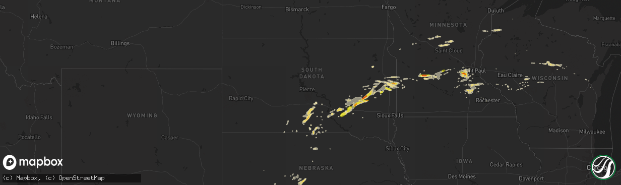 Hail map in South Dakota on July 25, 2017