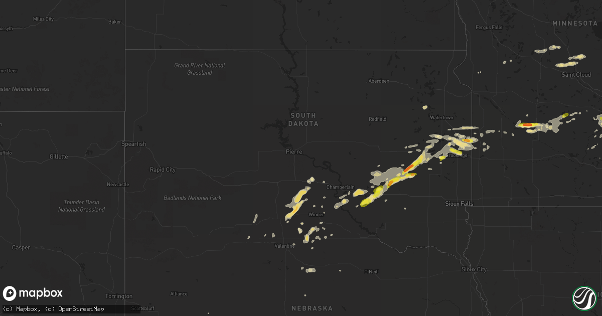 Hail map in South Dakota on July 25, 2017