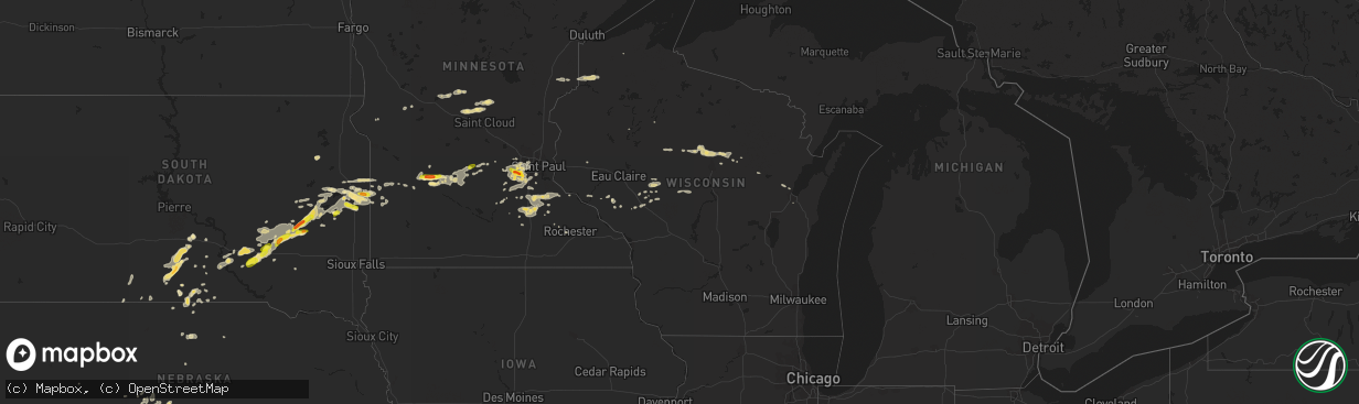 Hail map in Wisconsin on July 25, 2017