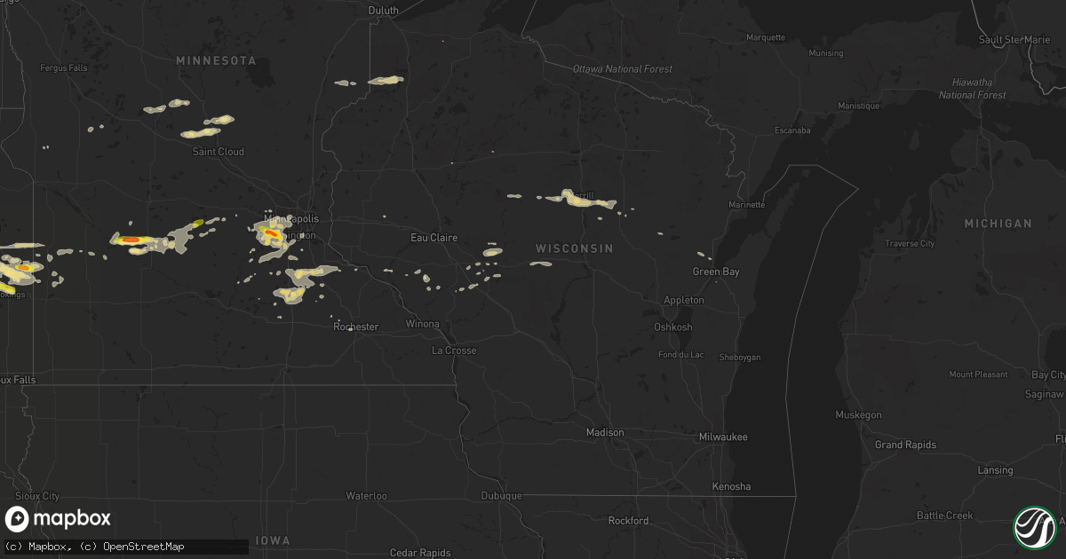 Hail map in Wisconsin on July 25, 2017