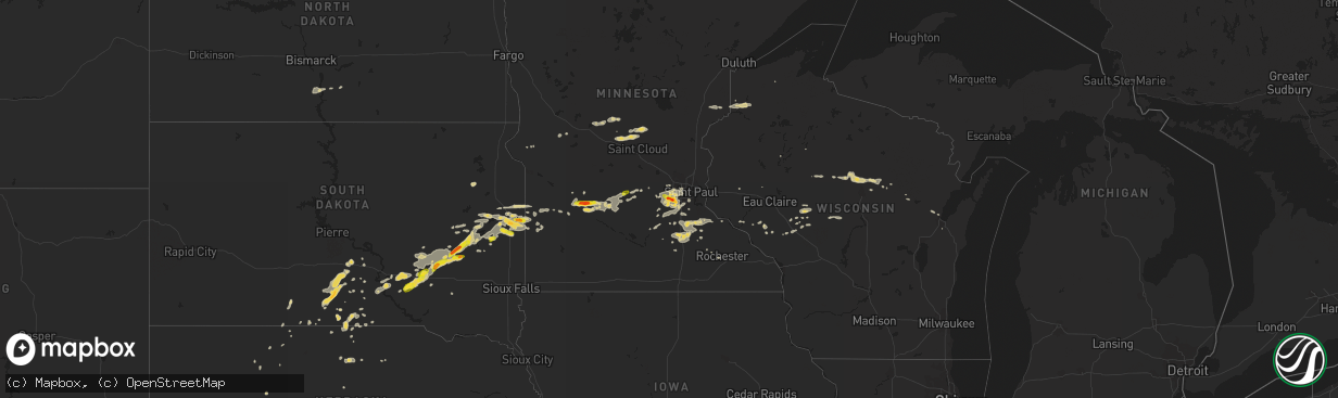 Hail map on July 25, 2017