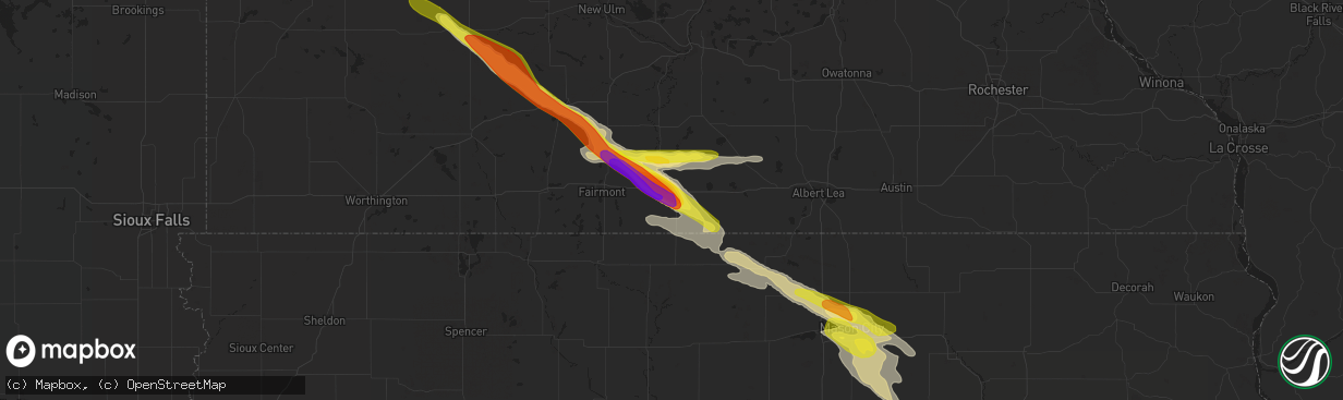 Hail map in Blue Earth, MN on July 25, 2018