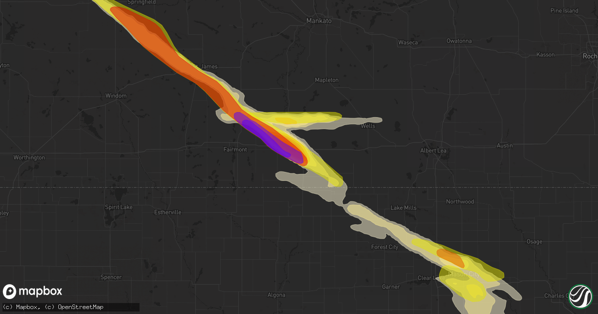 Hail map in Blue Earth, MN on July 25, 2018