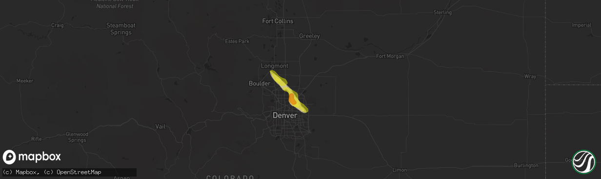 Hail map in Brighton, CO on July 25, 2018