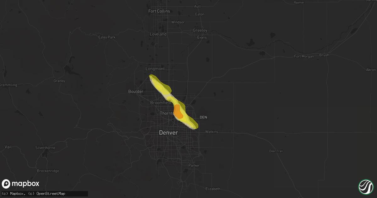 Hail map in Brighton, CO on July 25, 2018