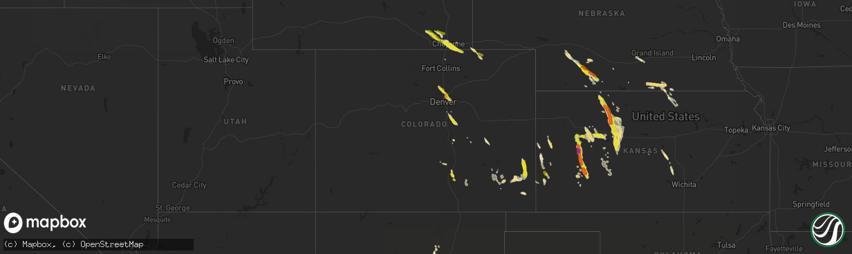 Hail map in Colorado on July 25, 2018