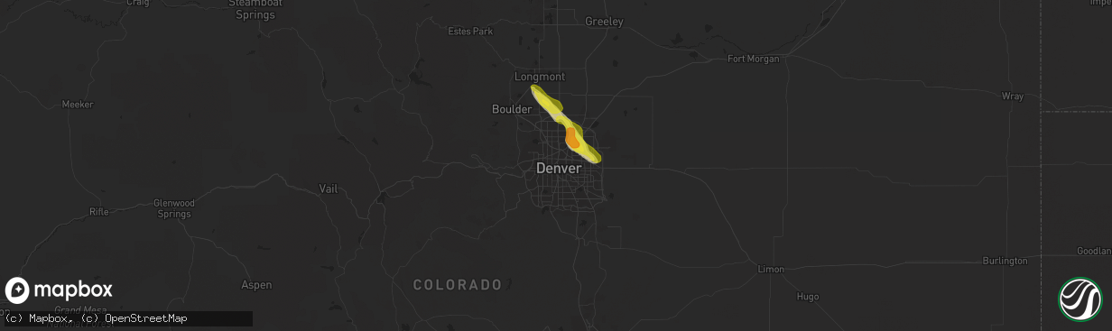 Hail map in Denver, CO on July 25, 2018