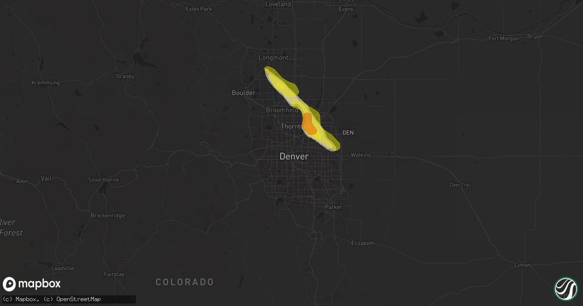 Hail map in Denver, CO on July 25, 2018