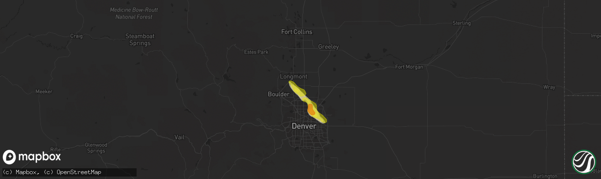 Hail map in Erie, CO on July 25, 2018